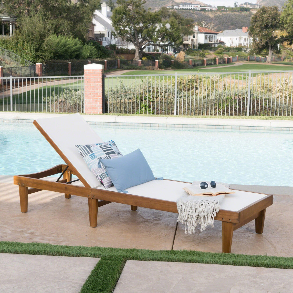 Stark Home Summerland Outdoor Mesh & Wood Chaise Lounge