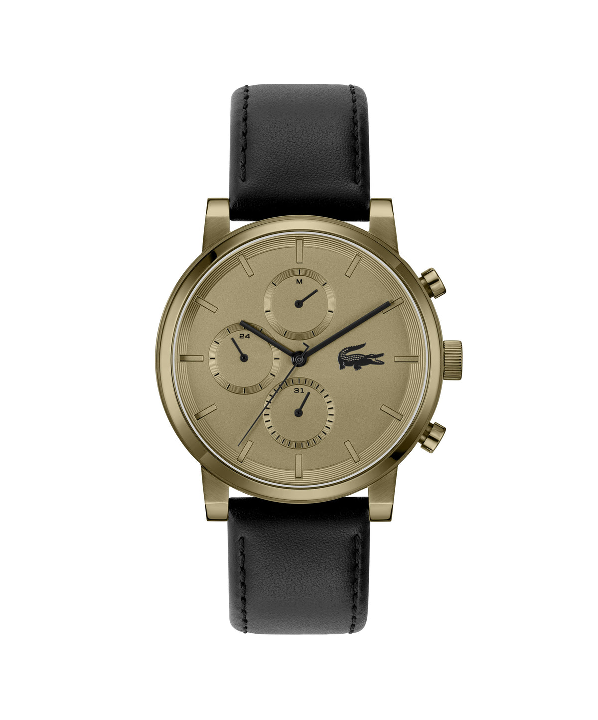 Lacoste Replay Gents. Bronze IP Case. Black Leather Strap. Bronze IP multi function Dial