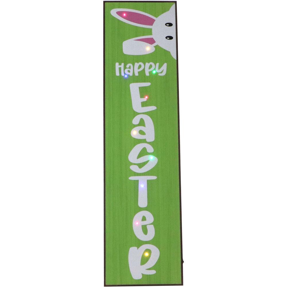 Fraser Hill 45-In. HAPPY EASTER Porch Leaner Sign with Battery-Operated LED Lights, Festive Spring Decoration, G