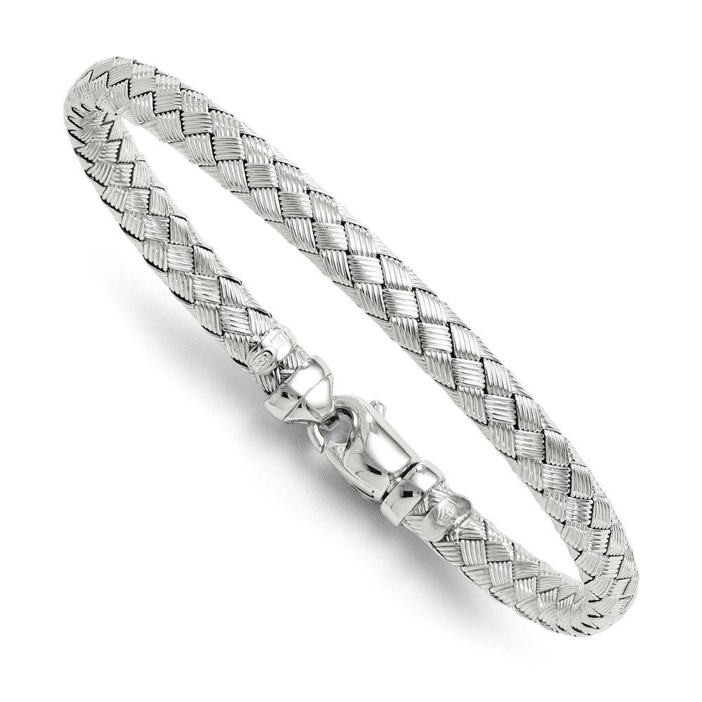 Distinctive Sterling Rhodium-plated Weaved Silver Bangle