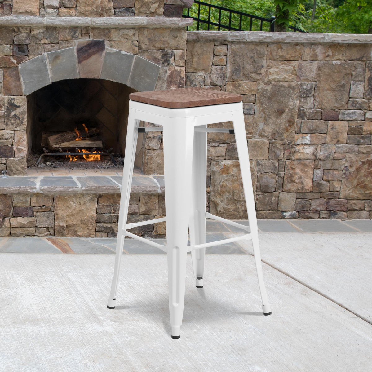 Flash Furniture 30" High Backless White Metal Barstool with Square Wood Seat - Kitchen Furniture