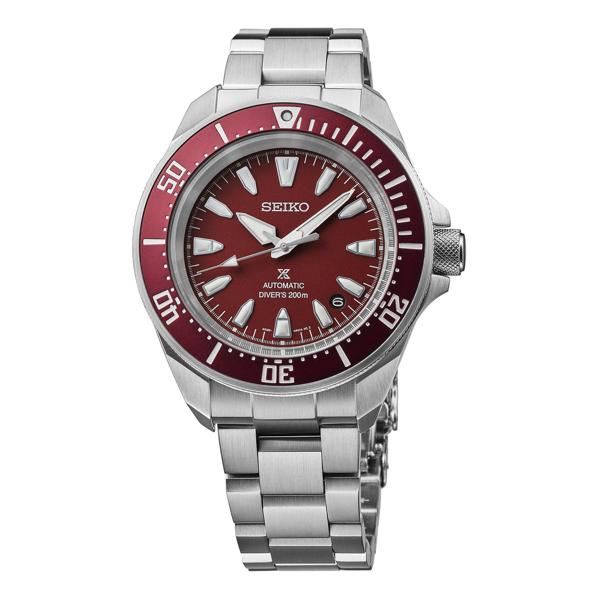 Seiko Men's Prospex Diver Sea Automatic Silver-Tone Stainless Steel Watch Red Dial