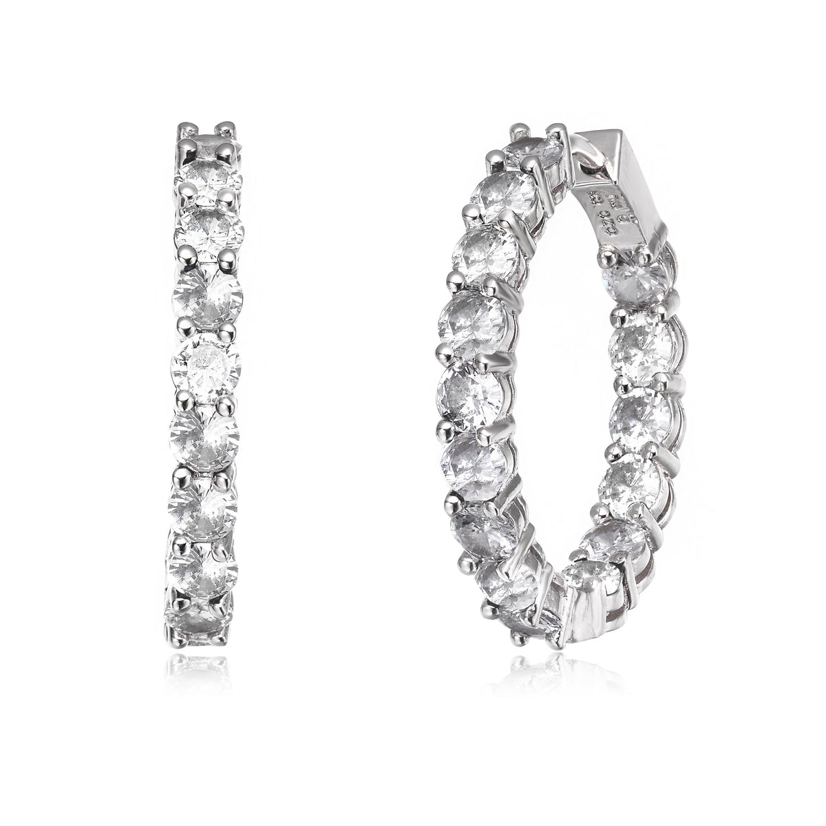 GENEVIVE CZ Rhodium Classic Hoop Earrings