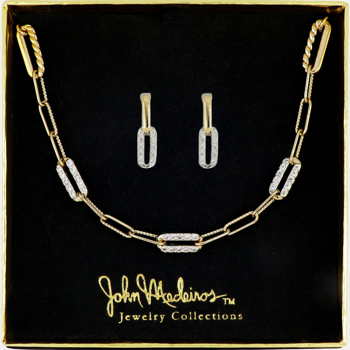 John Medeiros Petite Pave Diamante Gift set - Gold Necklace and earrings. N5357-GF04 & M5339-GF00