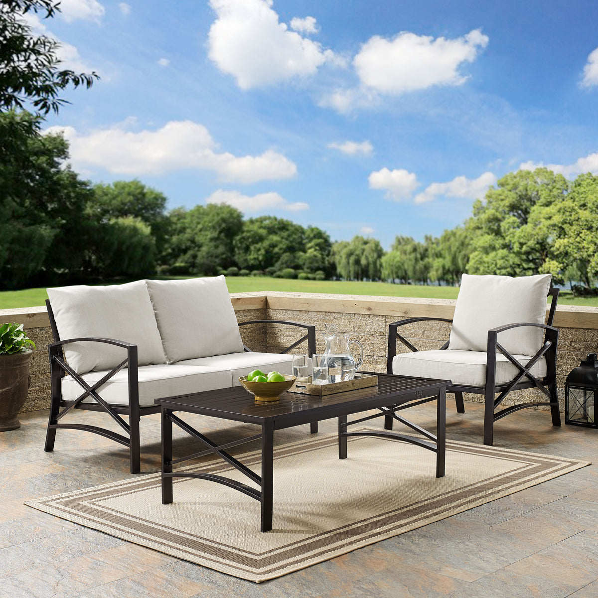 Crosley Outdoor Kaplan 3Pc Outdoor Loveseat Patio Furniture Set