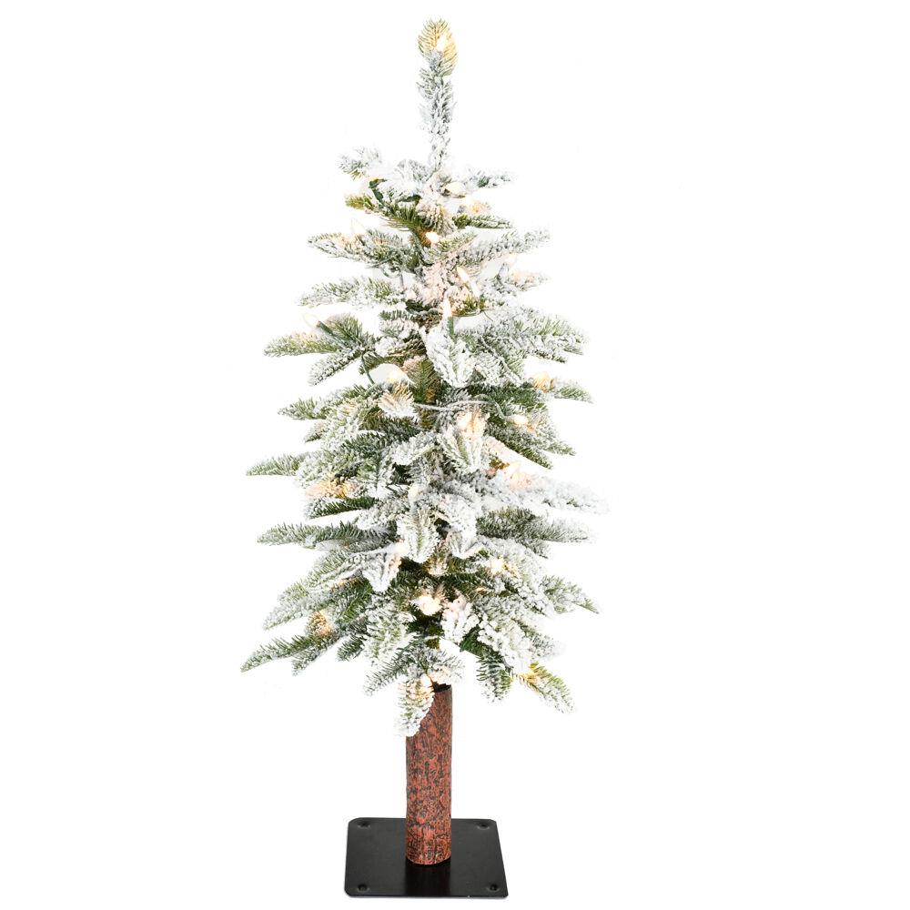 Fraser Hill 3-Ft. Snowy Downswept Tree with Clear Lights