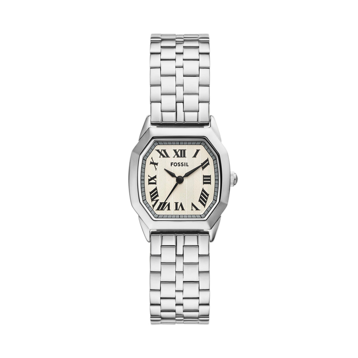 Fossil Ladies Harlow Silver-Tone Stainless Steel Octagon Watch Cream Dial