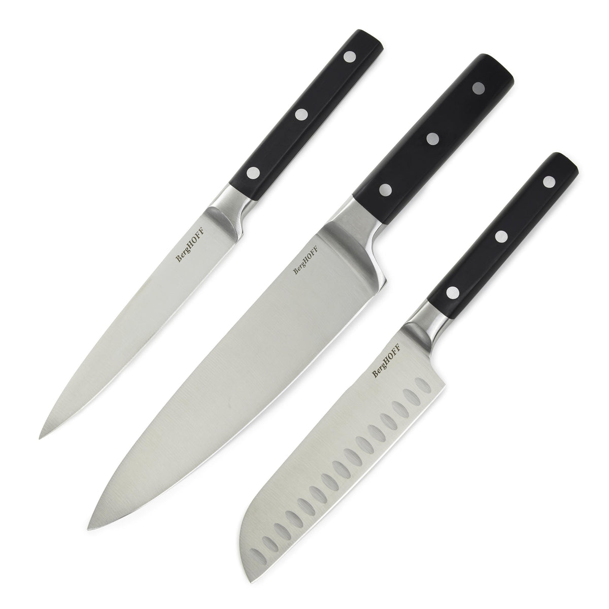BergHOFF DiNA Gene 3Pc Triple Riveted Cutlery Set with Utility, Chef, and Santoku Knife