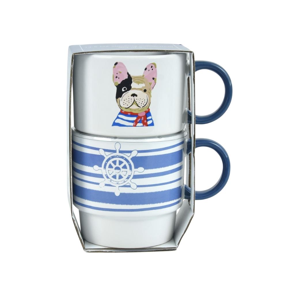 Gourmet Edge Blue 14 oz Stacking Mugs, set of 2