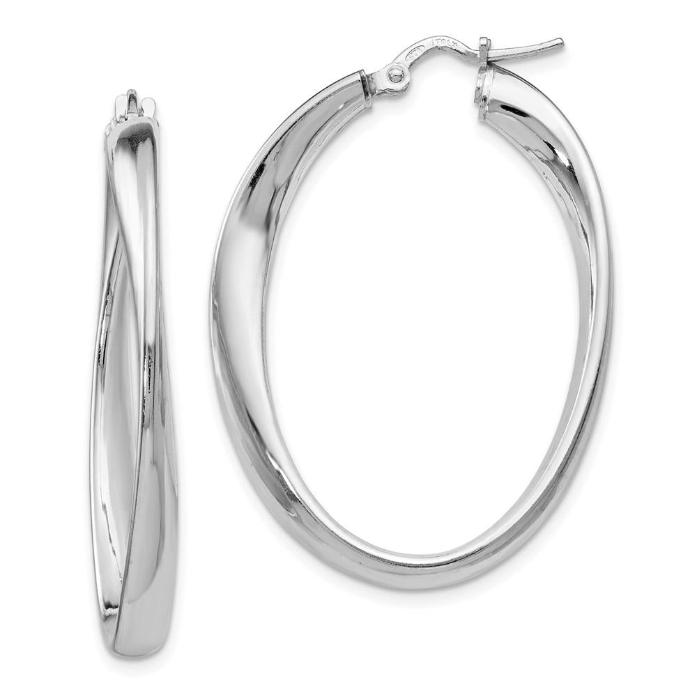Distinctive Sterling Silver Polished Twisted Oval Hoop Earrings
