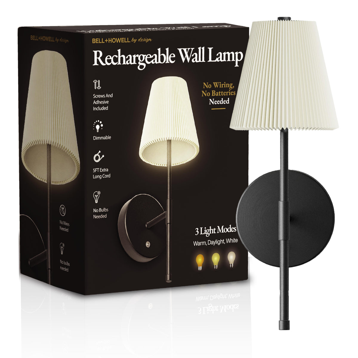 Bell + Howell Pleated Rechargeable Wall Lamp