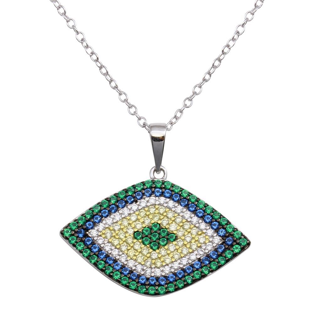 PARIKHS Rhodium Plated Multi Color Evil Eye Necklace in 925 Sterling Silver