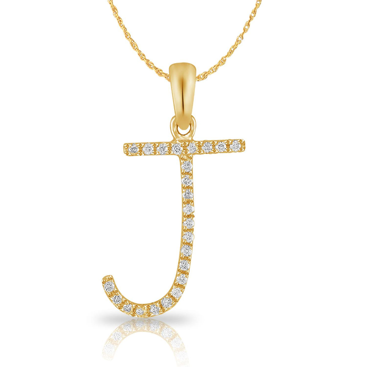 PARIKHS Diamond Initial Pendant Alphabet 'J' in 10K Yellow Gold 0.10 ct , IJK color - I3 clarity