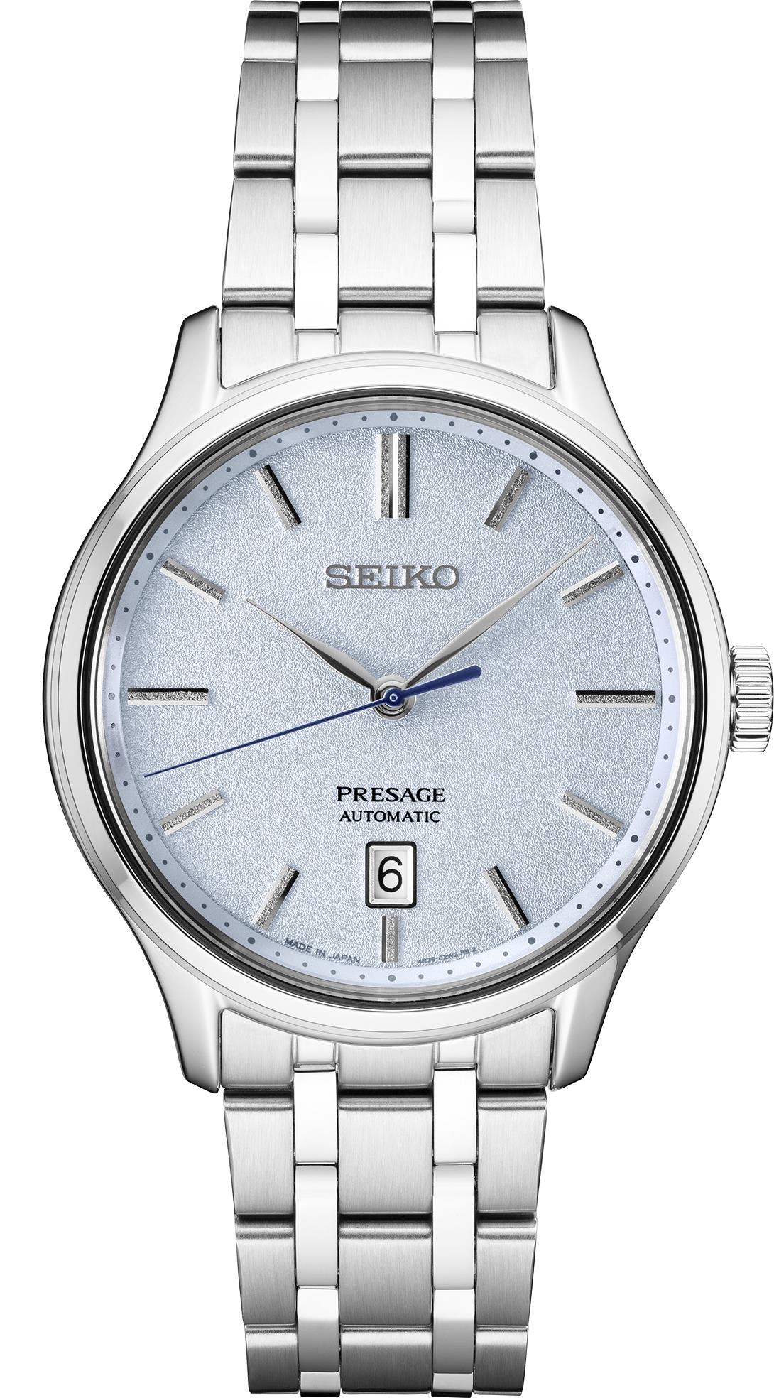 Seiko Mens Presage SS Light Blue Pattern Dial, SS Bracelet, Dress