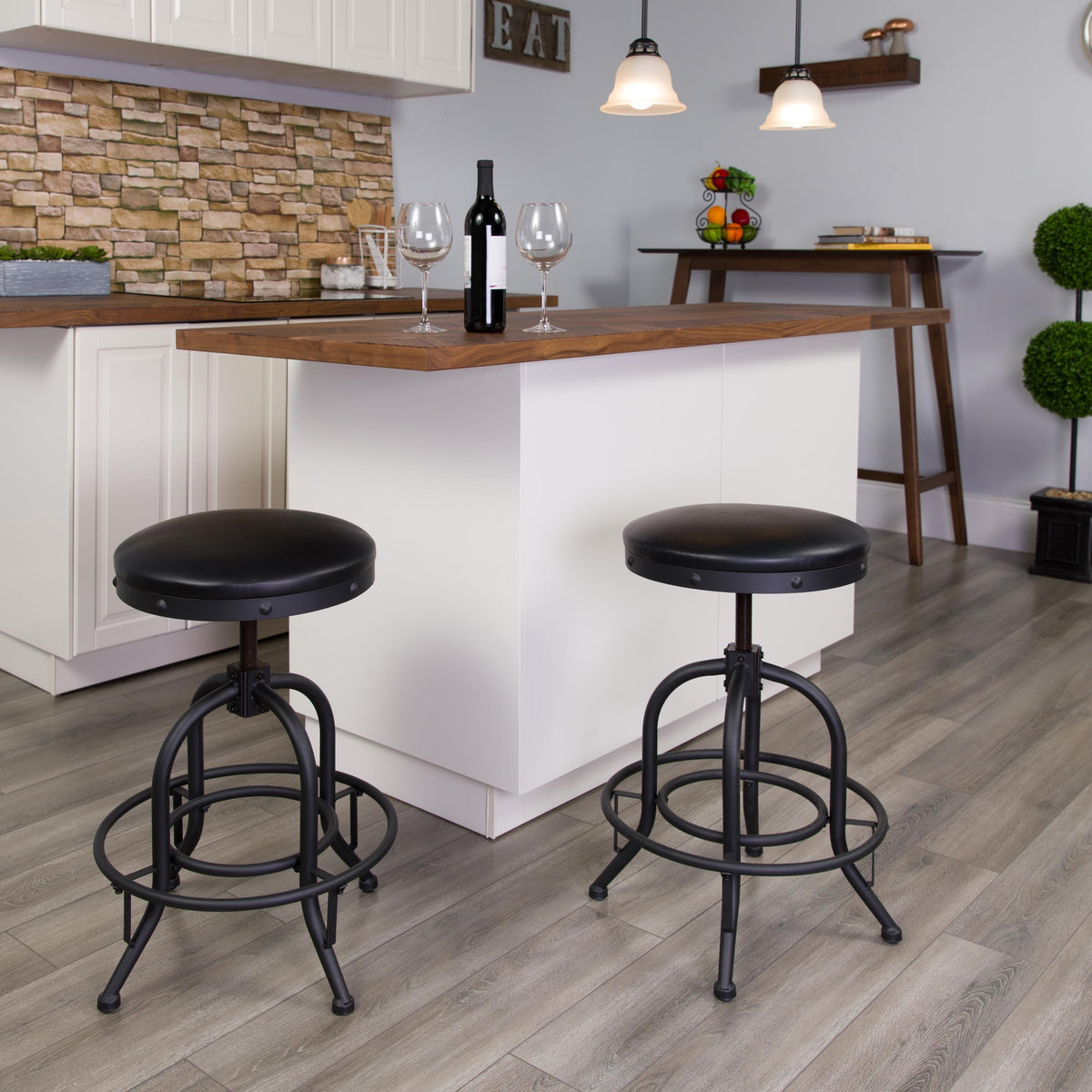 Flash Furniture 24" Counter Height Stool w/ Swivel Lift Black LeatherSoft Seat