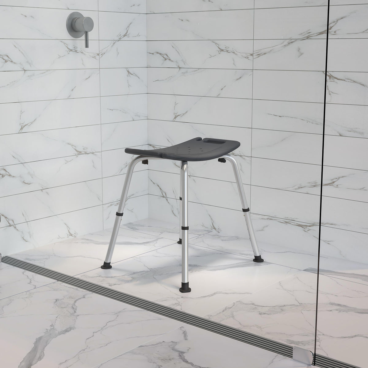 Flash Furniture Tool-Free 300 Lb. Capacity, Adjustable Navy Bath & Shower Chair w/ Non-slip Feet