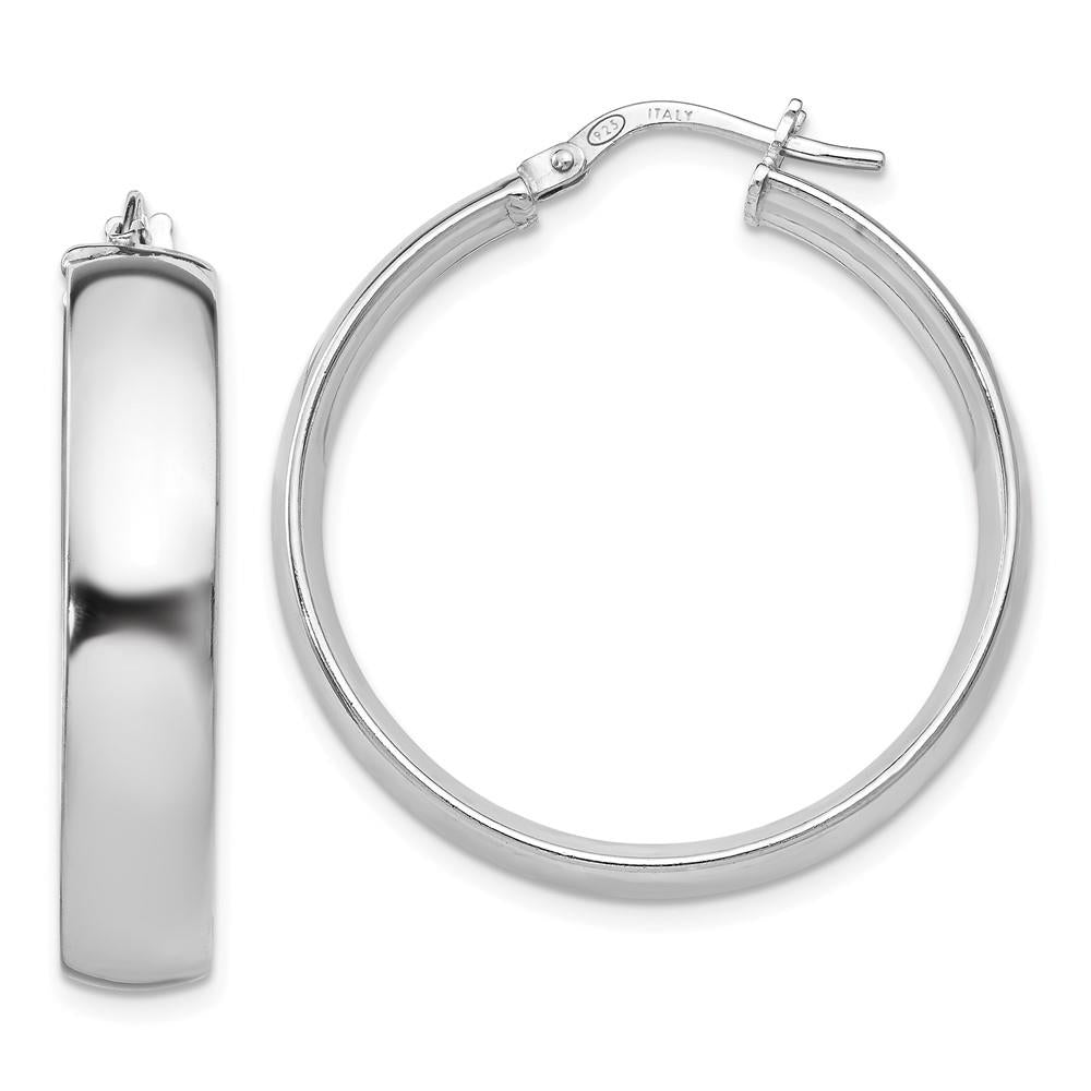 Distinctive Sterling Silver Polished Hinged Hoop Earrings