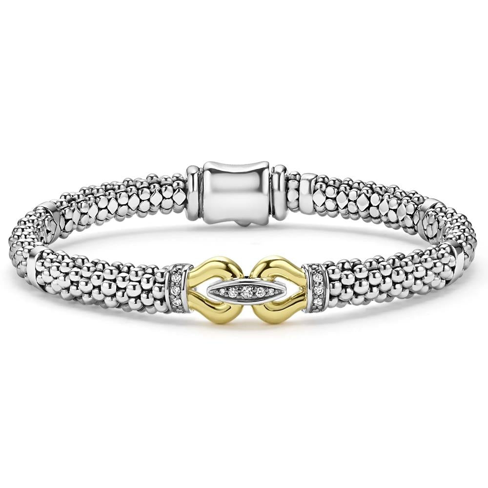 Lagos Two-Tone Caviar Buckle Diamond Bracelet Size 6mm