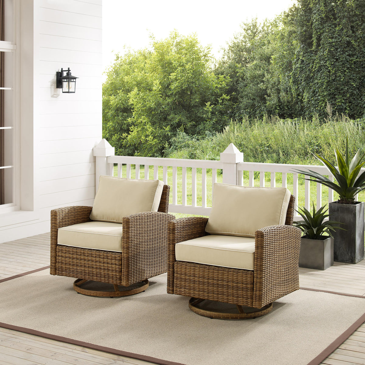 Crosley Outdoor Bradenton 2Pc Wicker Swivel Rocker Outdoor Chair Set