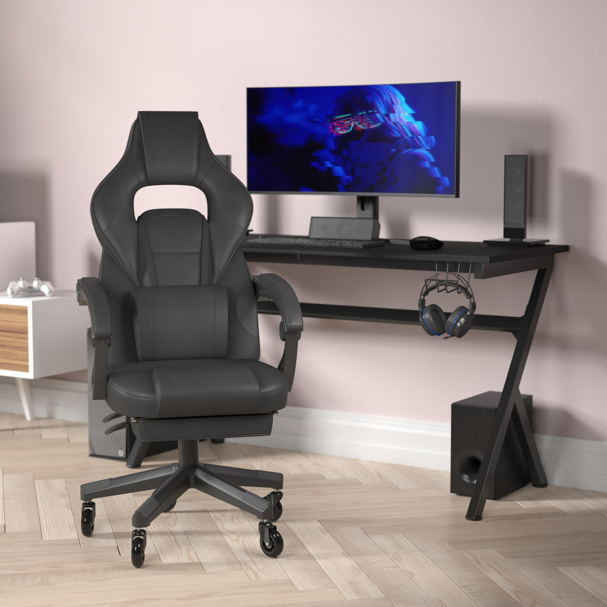 Flash Furniture Office Gaming Chair with Skater Wheels & Reclining Arms - Black LeatherSoft