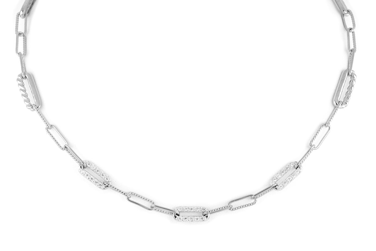 John Medeiros Diamante Three Station Pav Necklace - Rhodium. 16"-18" Adjustable
