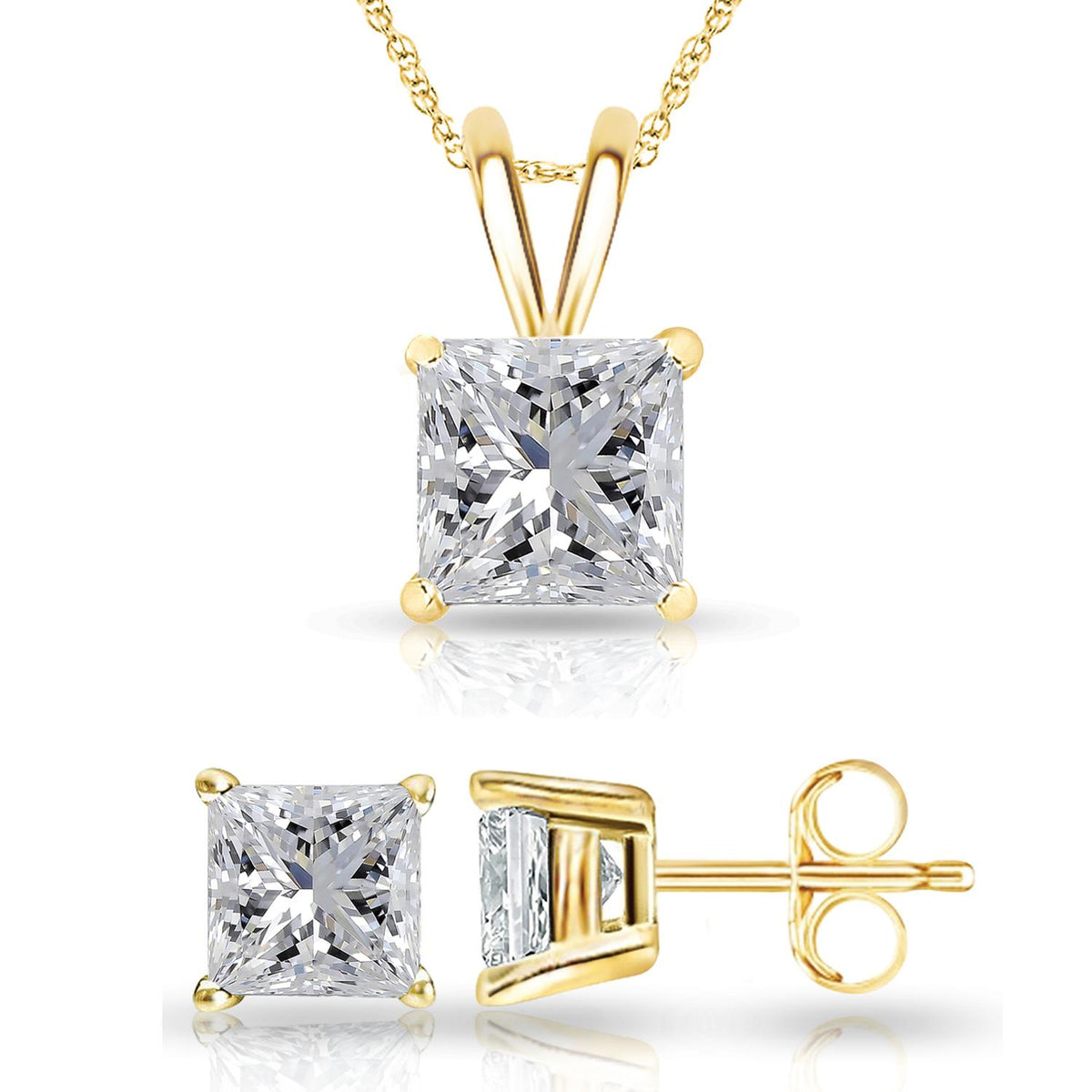 PARIKHS Princess cut Prestige Diamond Set 14K Yellow Gold 0.10ct IJ Color, SI1 Clarity