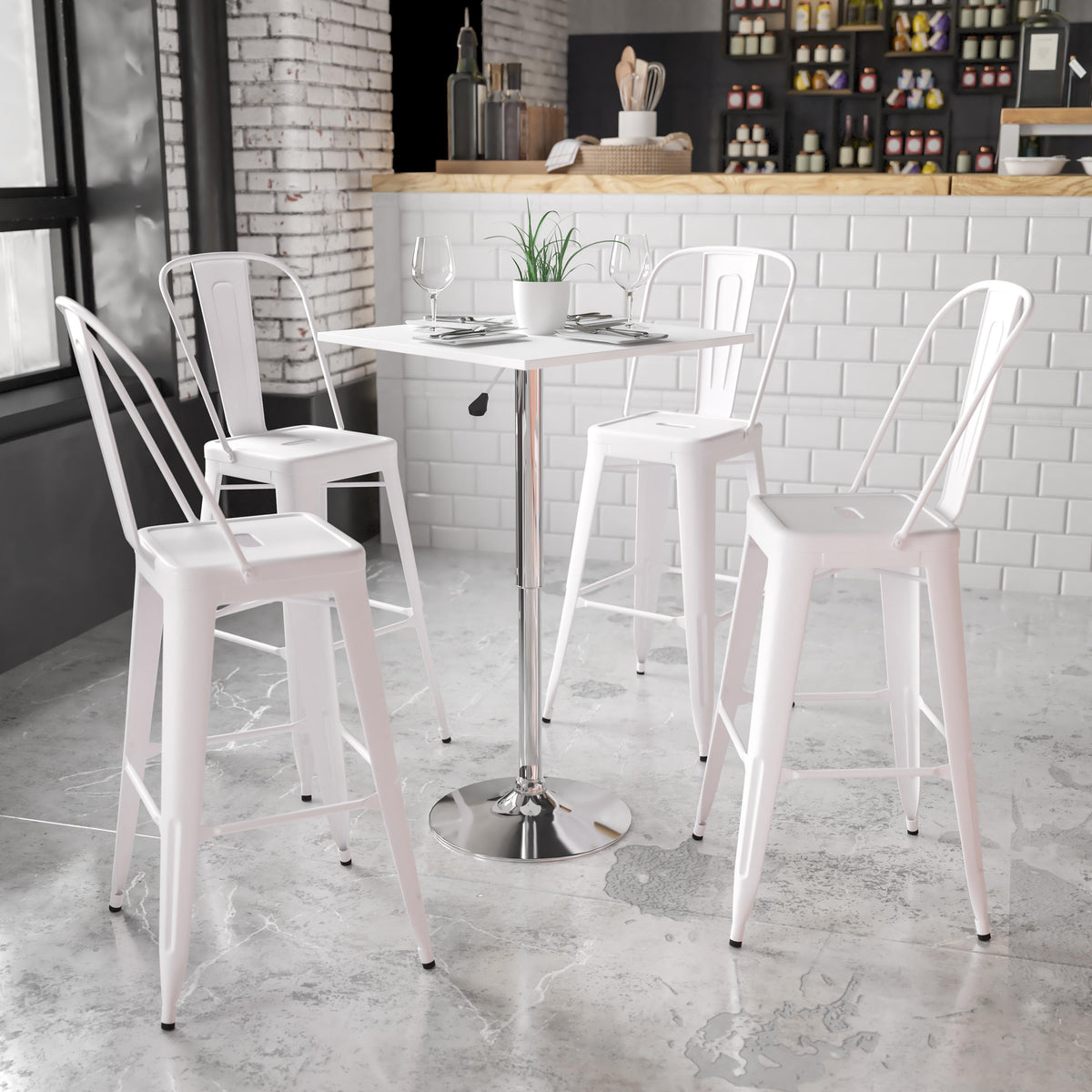 Flash Furniture 23.75" Square Adjustable White Wood Table (Adjustable Range 33" - 40.5")
