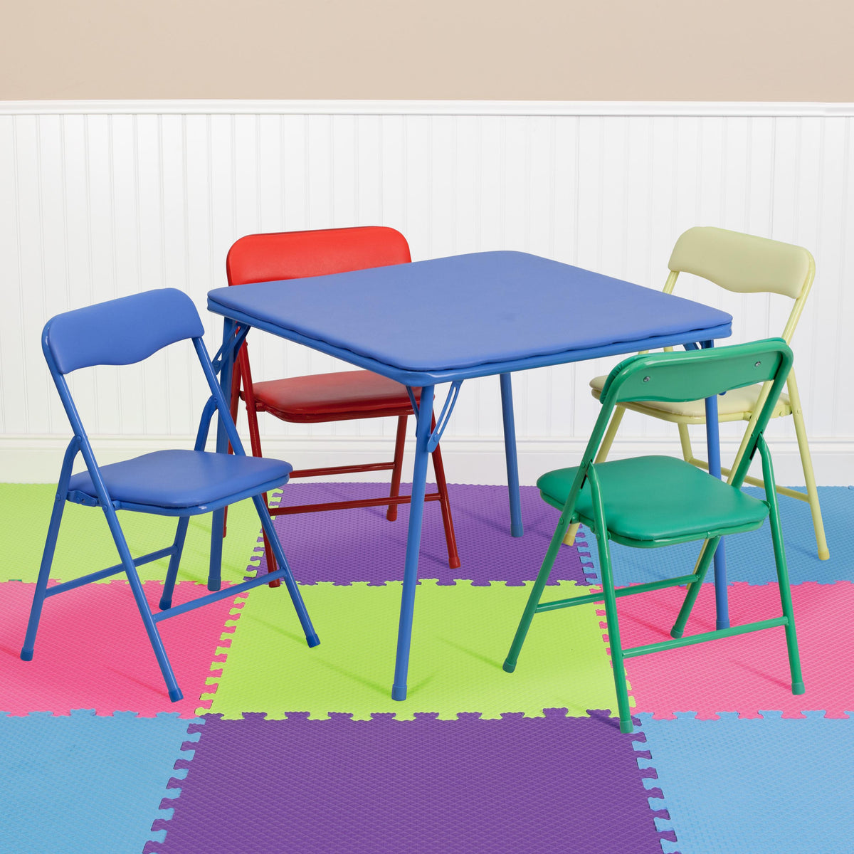 Flash Furniture Kids Navy 5 Piece Folding Activity Table and Chair Set for Home & Daycare