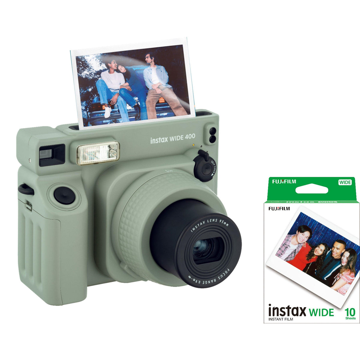 FujiFilm Instax WIDE 400 Camera Bundle w/ 10 Count Film Green