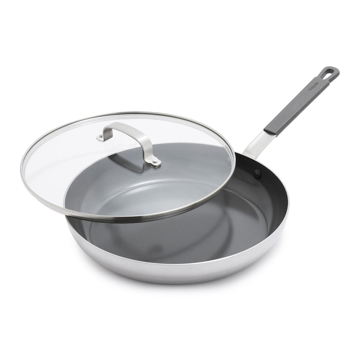 Bobby Flay Stainless Steel PFAS-Free Nonstick 12" Fry Pan w/ Lid