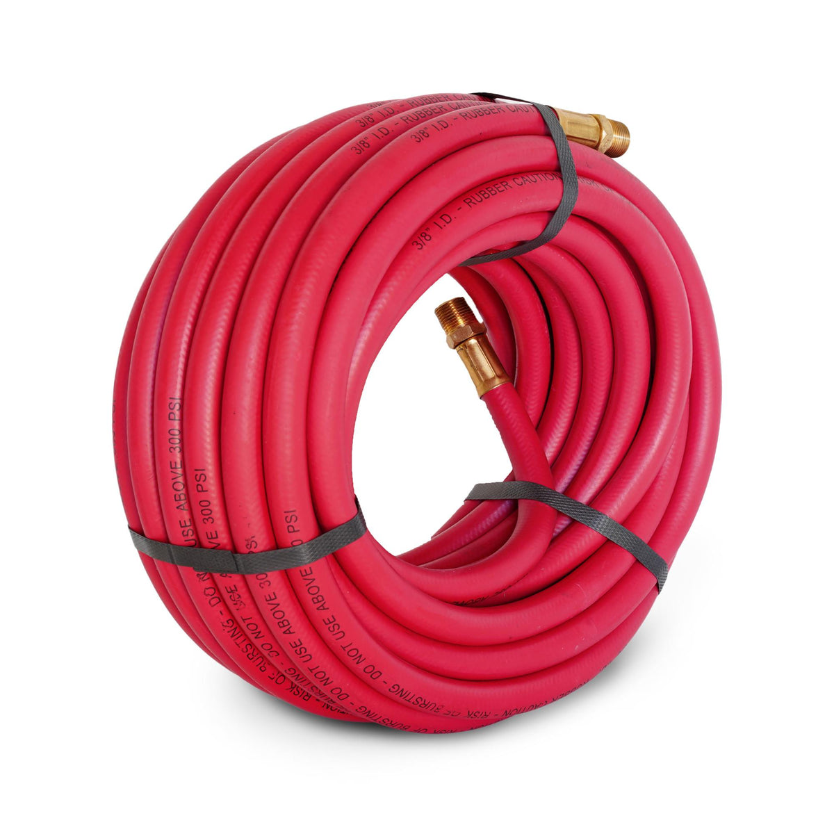 JS Products Steelman 50' 3/8" ID Rubber Air Hose with Brass 3/8" Male NPT Fittings