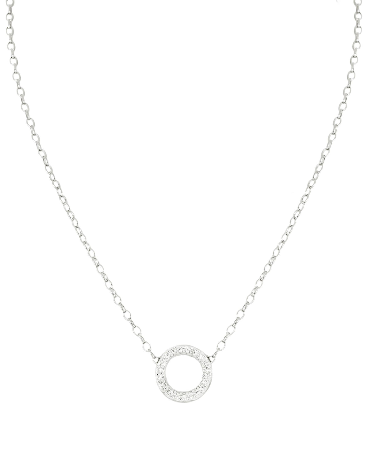 John Medeiros Aldrava Collection - Circle Pave Necklace, Rhodium 16"18" Chain, Pave Pendant 0.75" Dia