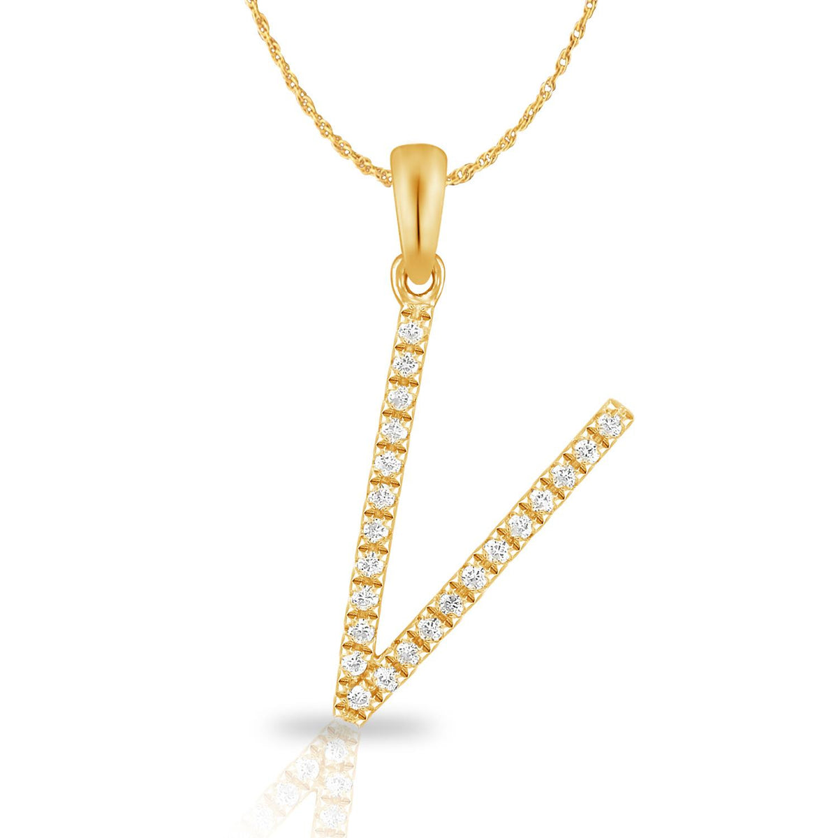 PARIKHS Diamond Initial Pendant Alphabet 'V' in 10K Yellow Gold 0.10 ct , IJK color - I3 clarity