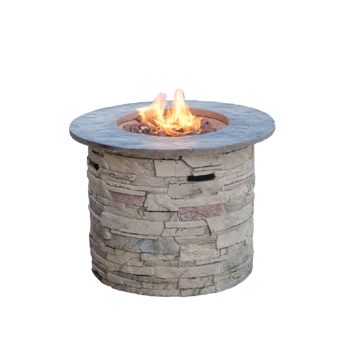 32-Inch Circular MGO Gas Fire Pit - Natural Stone w/Grey Top