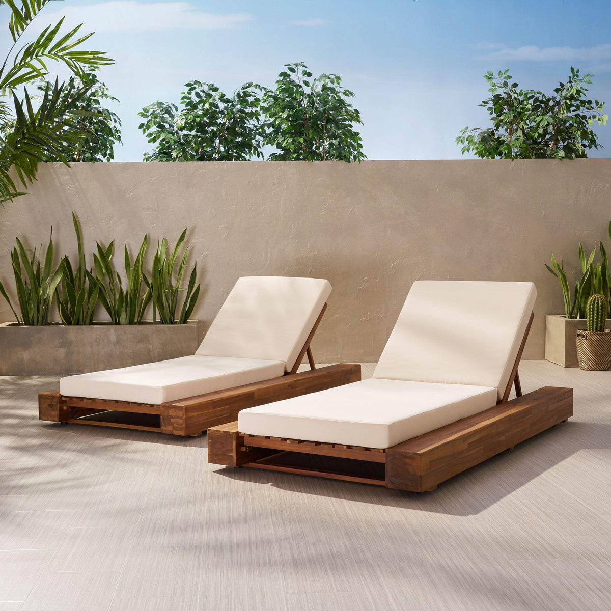 Stark Home Ursula Outdoor Wood Chaise And Cushion Set (2)