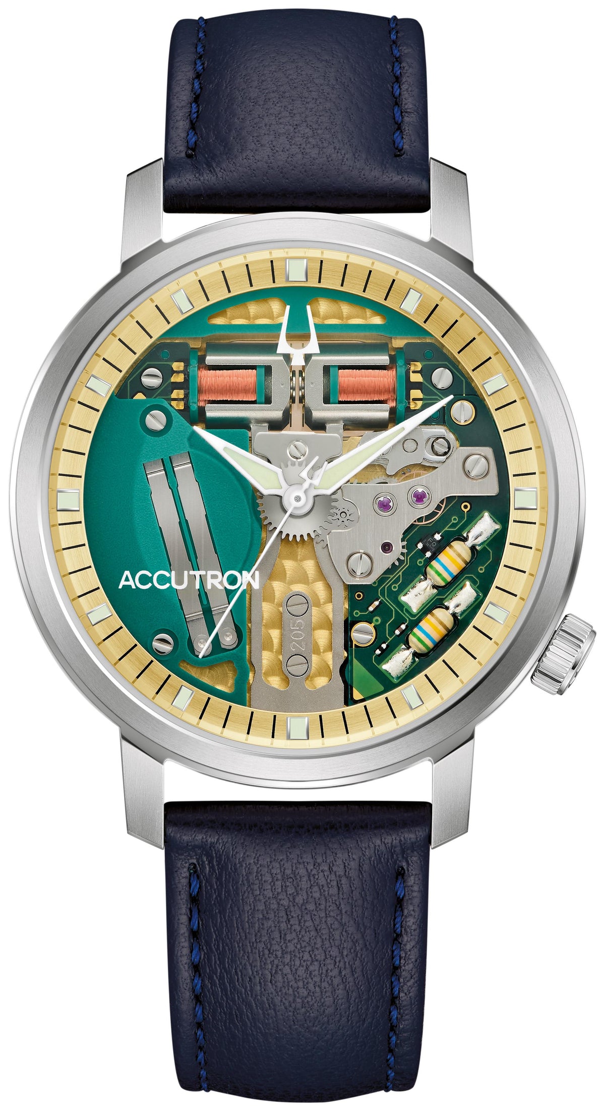 Accutron Men's Spaceview 314 Titanium case Leather Strap watch, Colorless dial