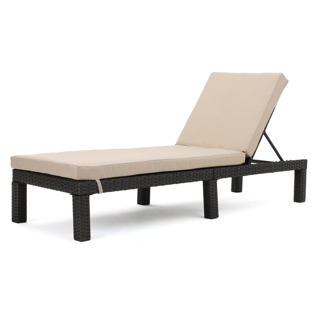 Outdoor Wicker Adjustable Chaise Lounge w/Cushion - Brown/Beige