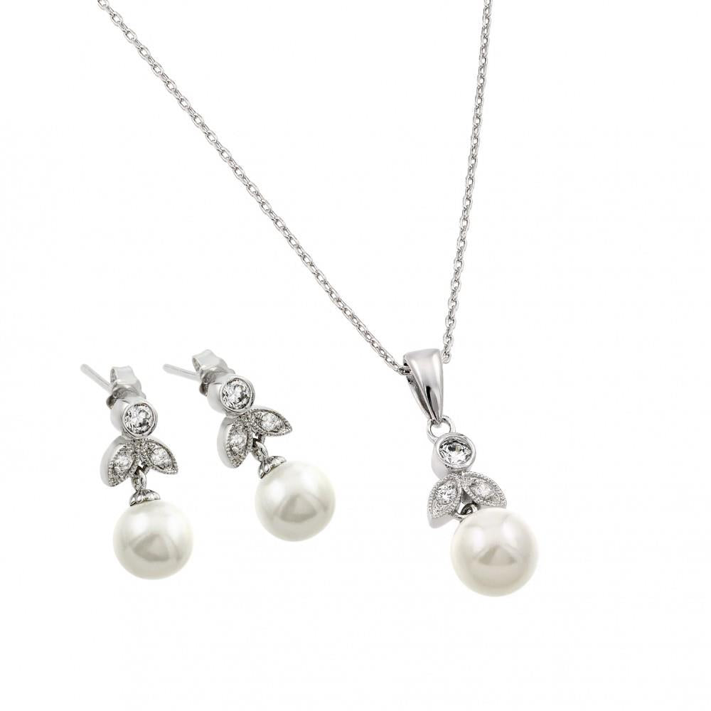 PARIKHS Rhodium Plated Flower Necklace-Earring Set in 925 Sterling Silver