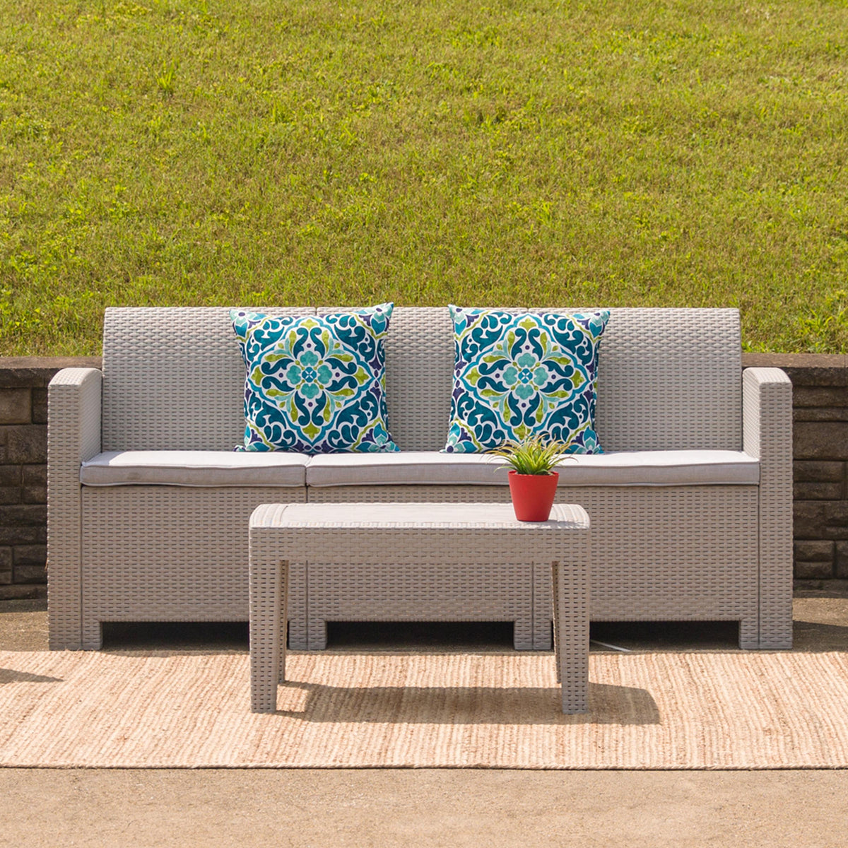 Flash Furniture Light Gray Faux Rattan Coffee Table - Outdoor Accent Table - Patio Furniture