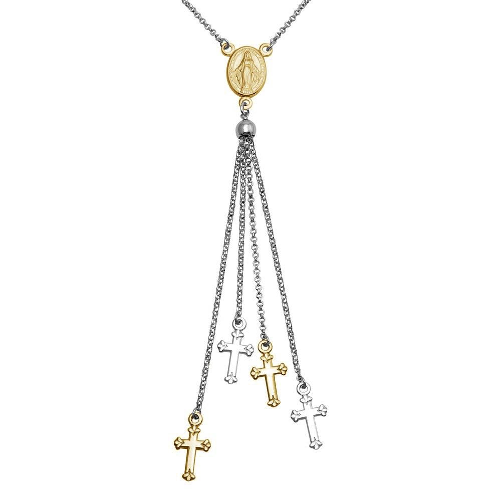 PARIKHS Rhodium and Gold Plated Rosary Tassel Necklace in 925 Sterling Silver