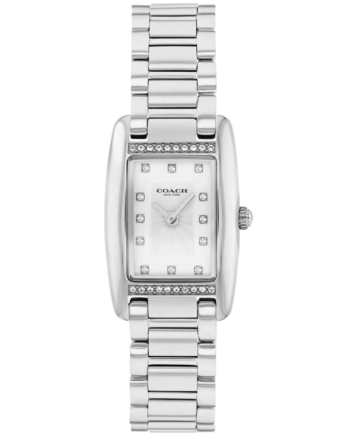 Coach Reese Ladies. SS Case with Crystals. Stainless Steel Bracelet. White Dial w/Crystal markers.