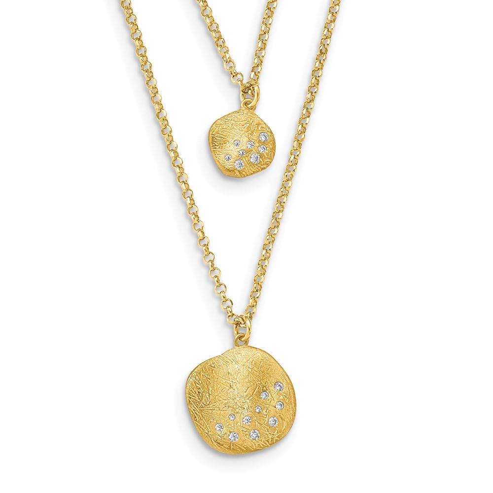 Distinctive Radiant Essence Sterling Silver Gold Plated CZ Brushed 2-strand Necklace