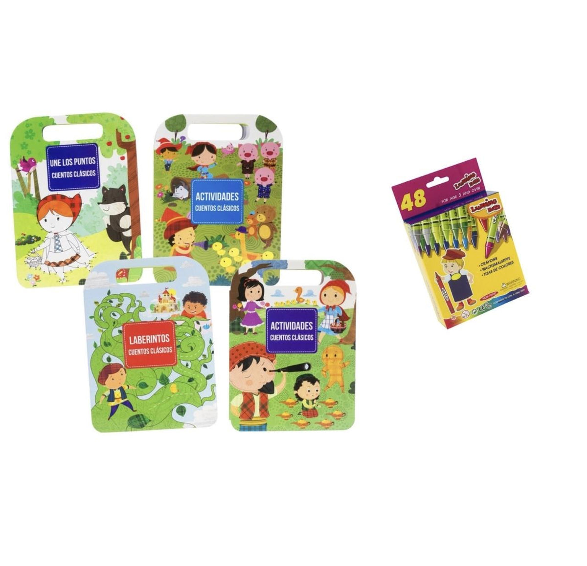 Bella Home Set of 4 Classic Tales Coloring Books with Crayons (In Spanish)
