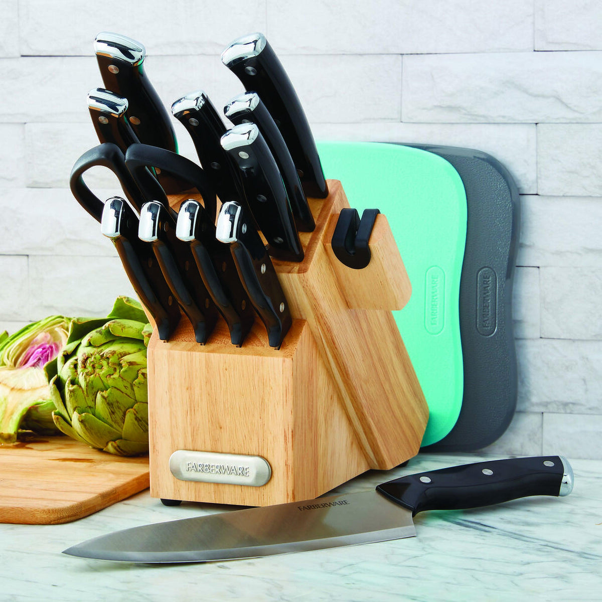 Farberware Edgekeeper 14pc Triple-Rivet Knife Block Set Natural