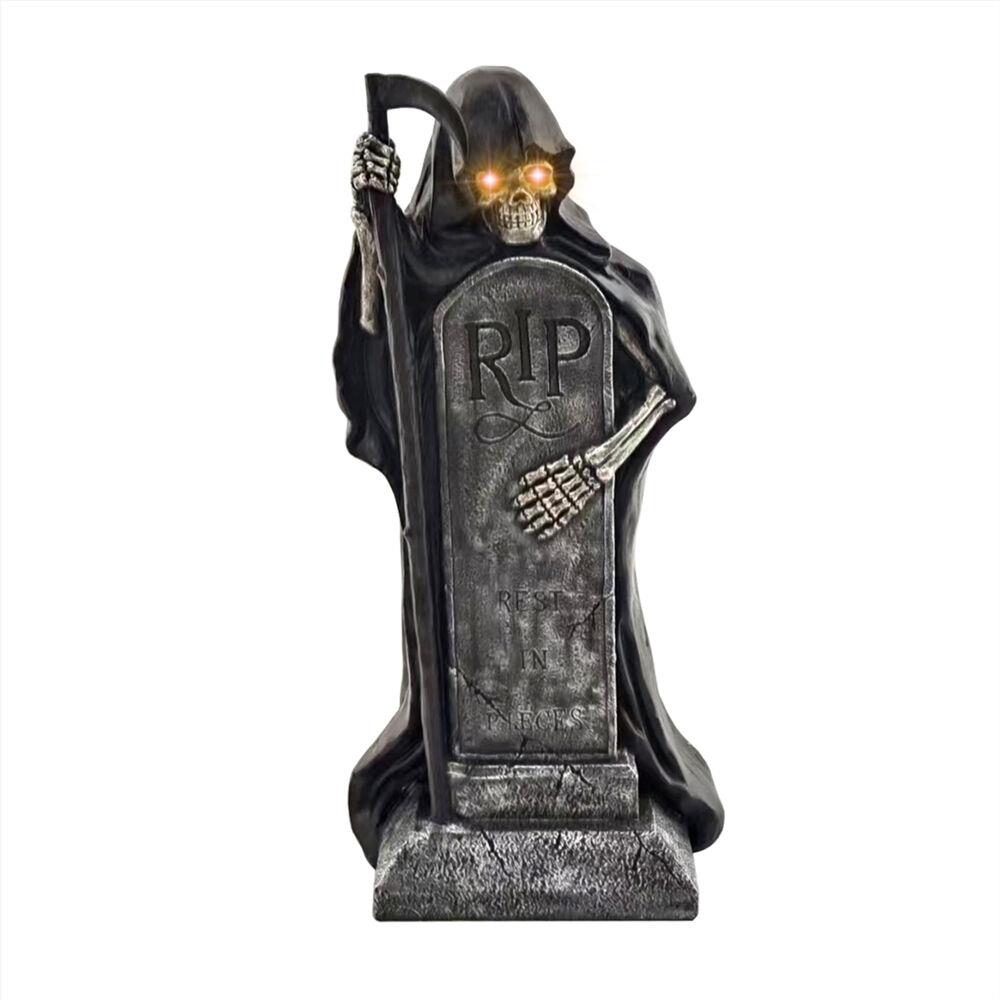 Haunted Hill 39-in. Grim Reaper Holding Sickle Statue with LED Eyes