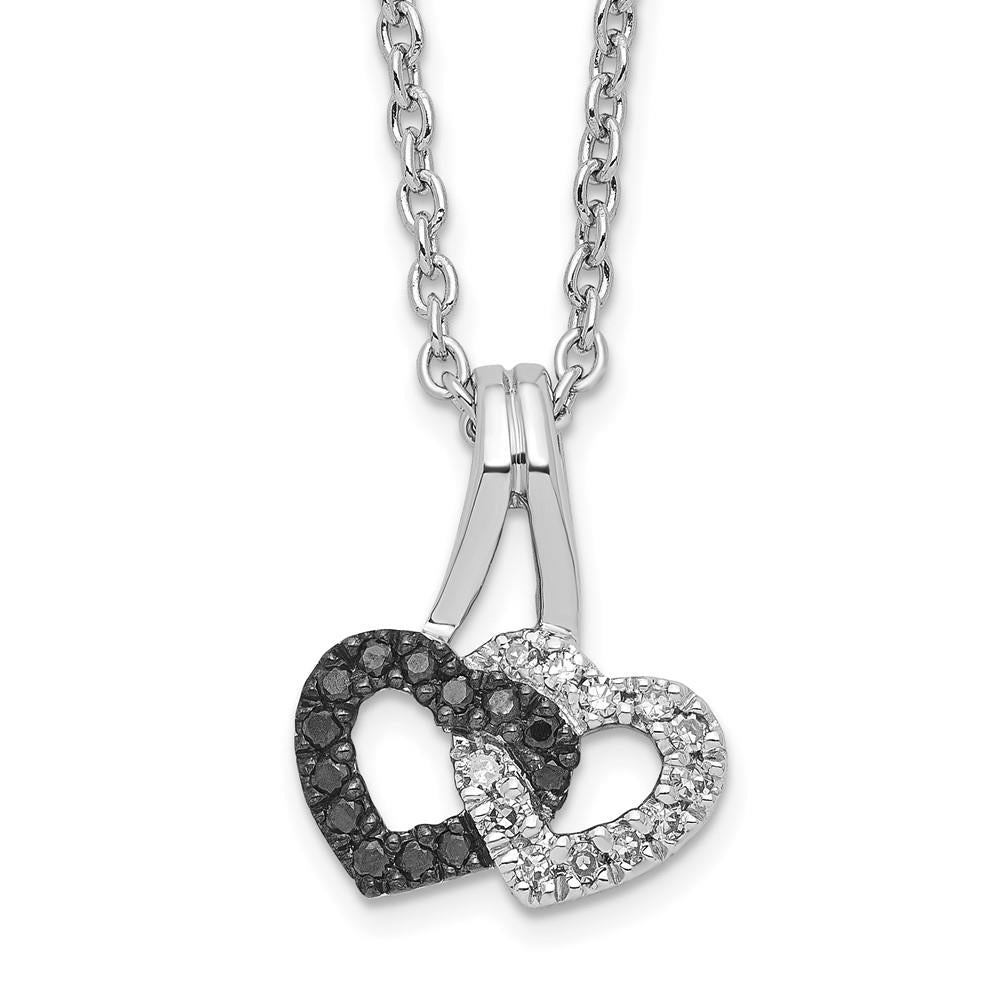 Distinctive Sterling Silver Rhodium Plated White Night Black & White Diamond Heart Pendant Necklace