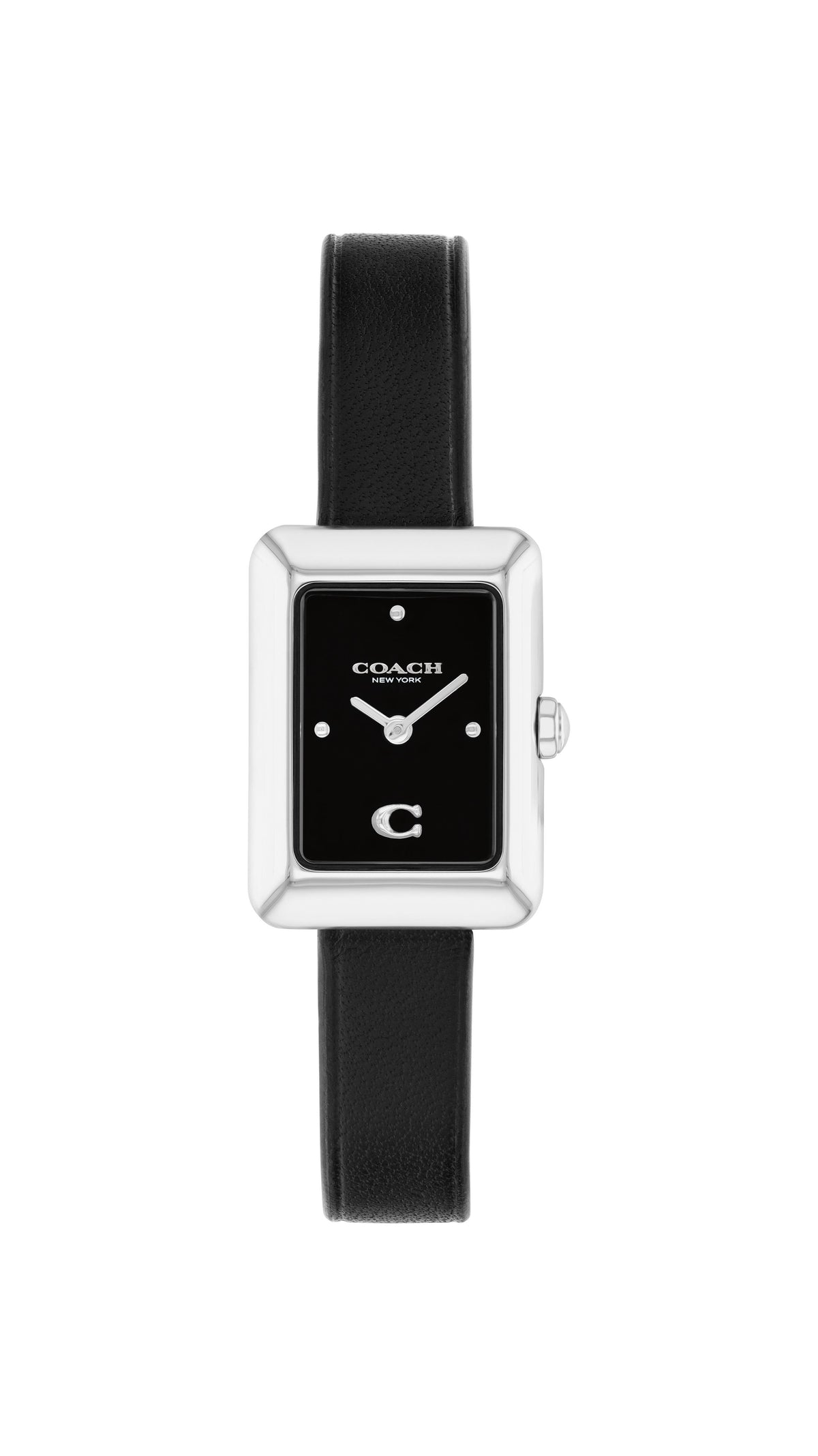Coach Mara Ladies. Stainless Steel Case. Black Dial. Black Leather Strap