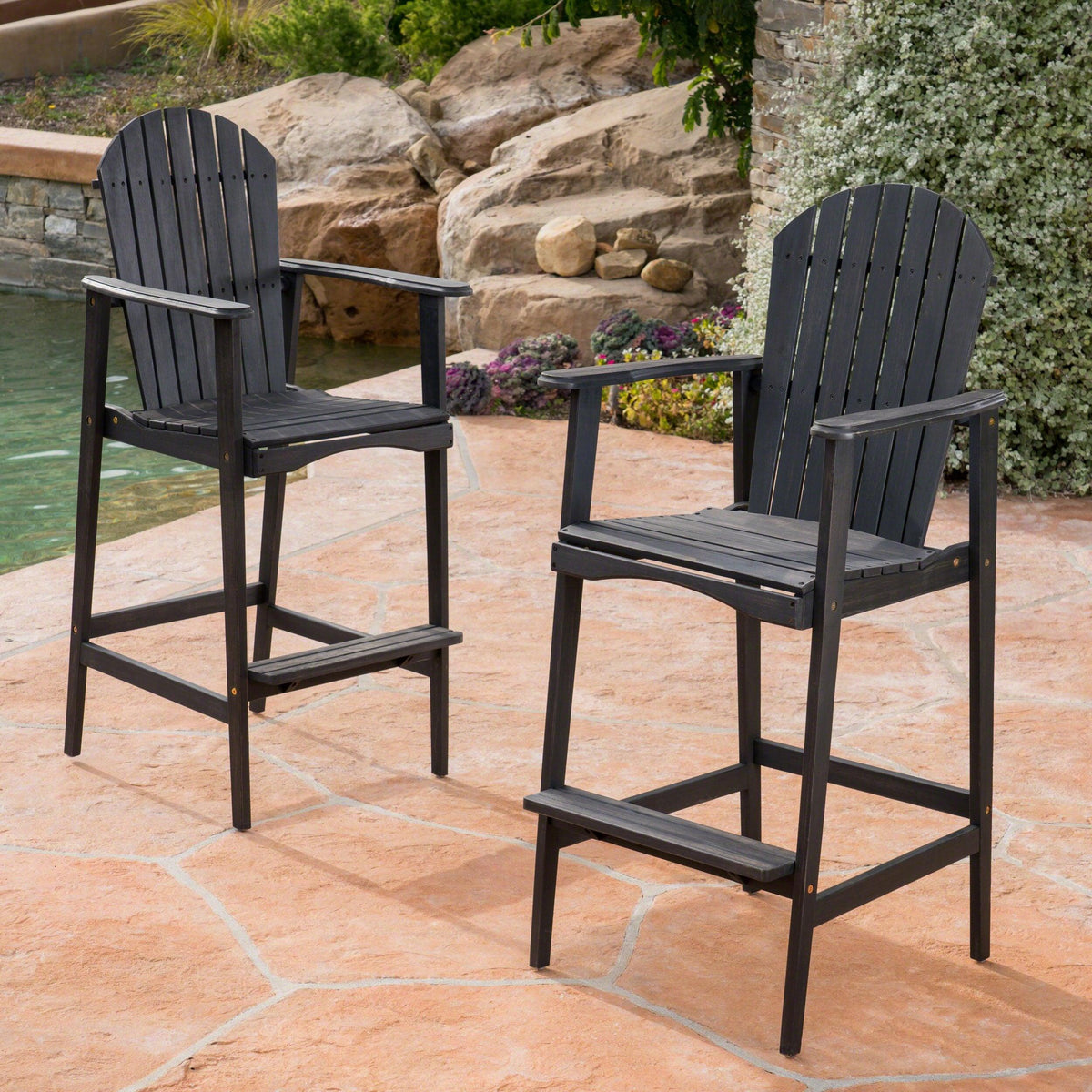 Stark Home Malibu Outdoor Wood Adirondack Barstools Set (2)