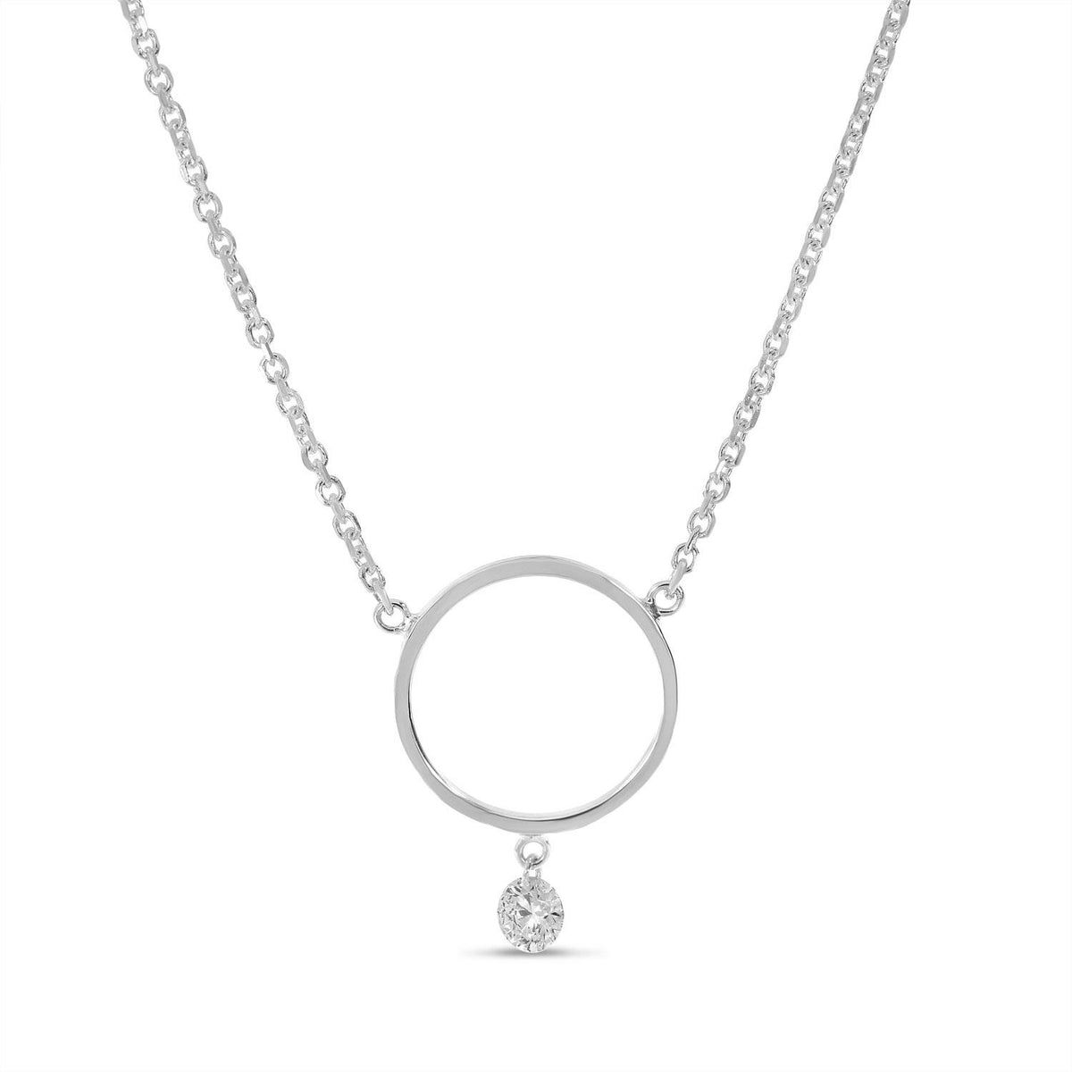 Distinctive 14K White Gold Dashing Diamond Circle Necklace