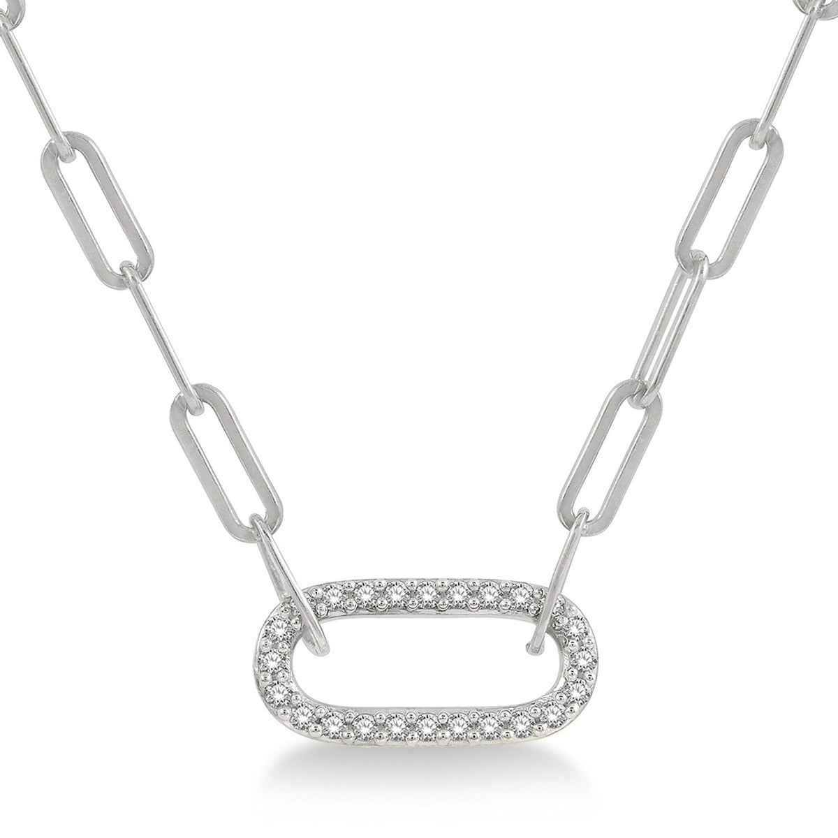 Jilco Paperclip Diamond Pendant Necklace Silver